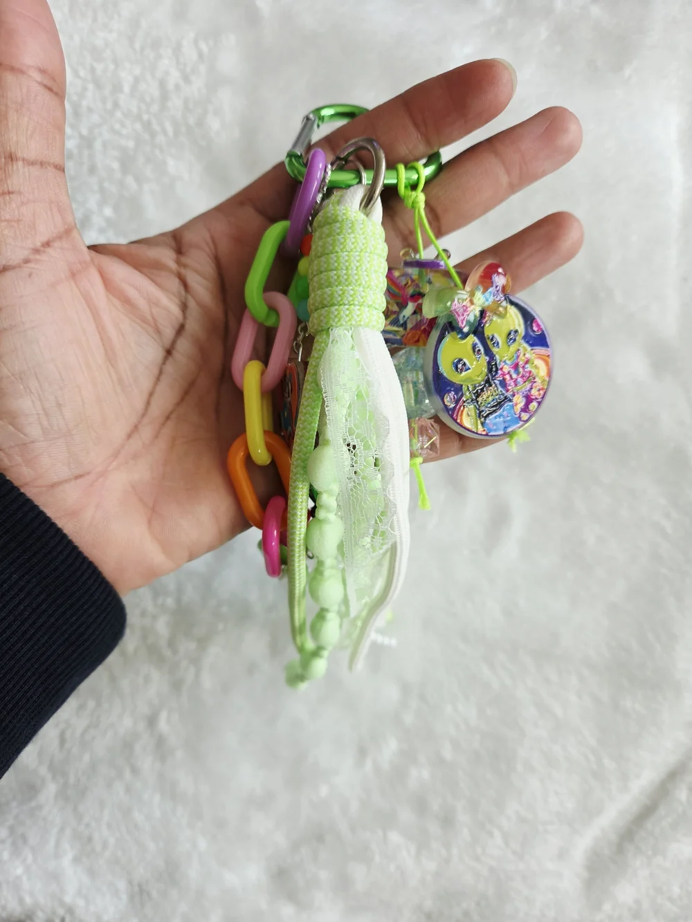Lisa Frank Keychain 80s 90s Neon Green Tassel Vibrant Bag Charm